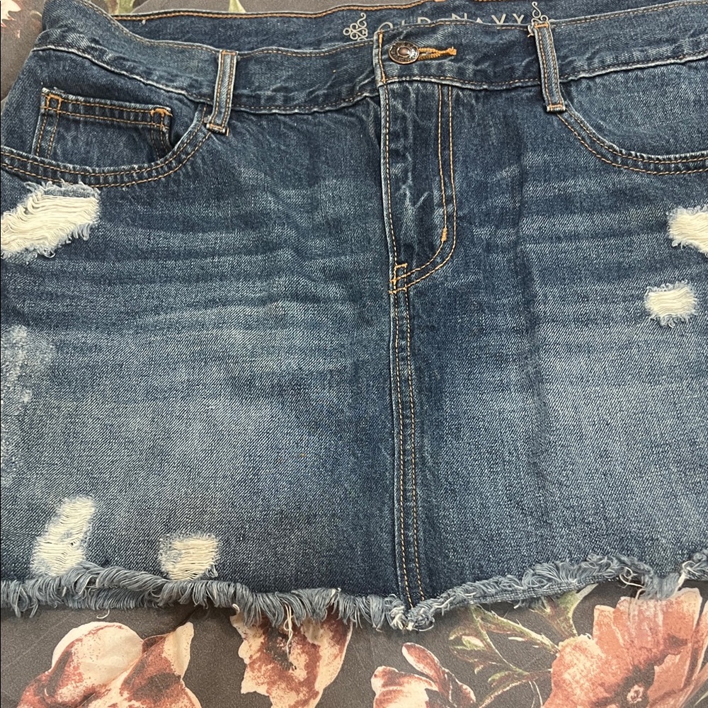 Old Navy Blue Distressed Denim Mini Skirt